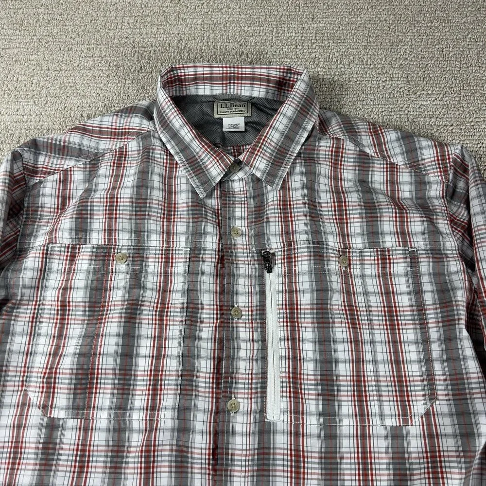 L.L. Bean Stiped Button Down Fisherman Shirt White Gray Red Men’s Size XL - Picture 2 of 7